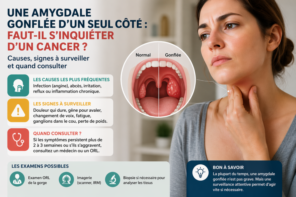 Une amygdale gonflée d’un seul côté : faut-il s’inquiéter d’un cancer ?